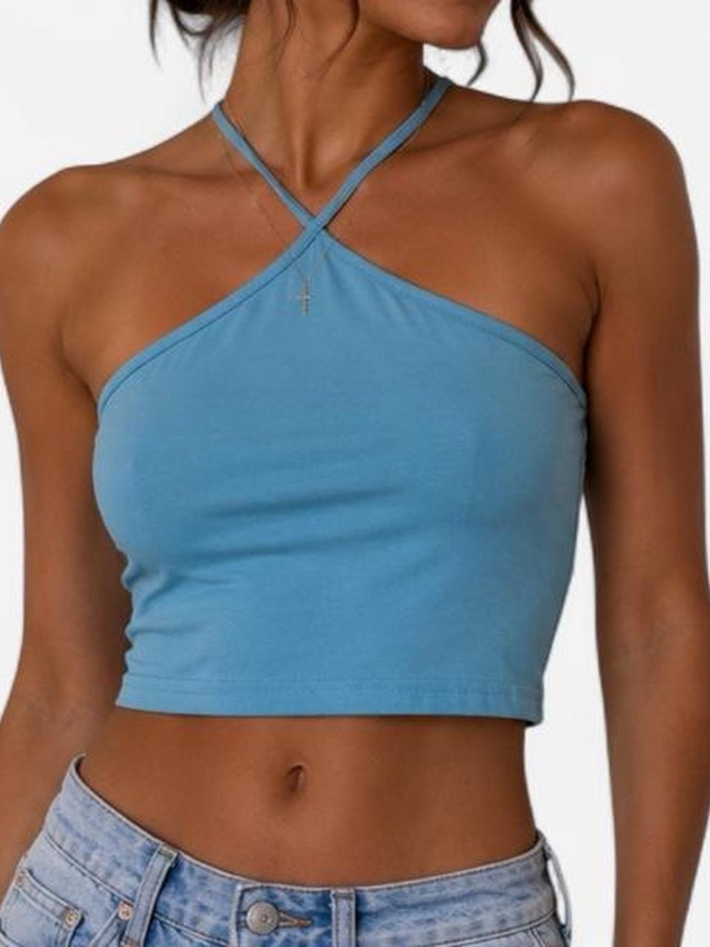 H&M Blue Crisscross Halter Crop Top